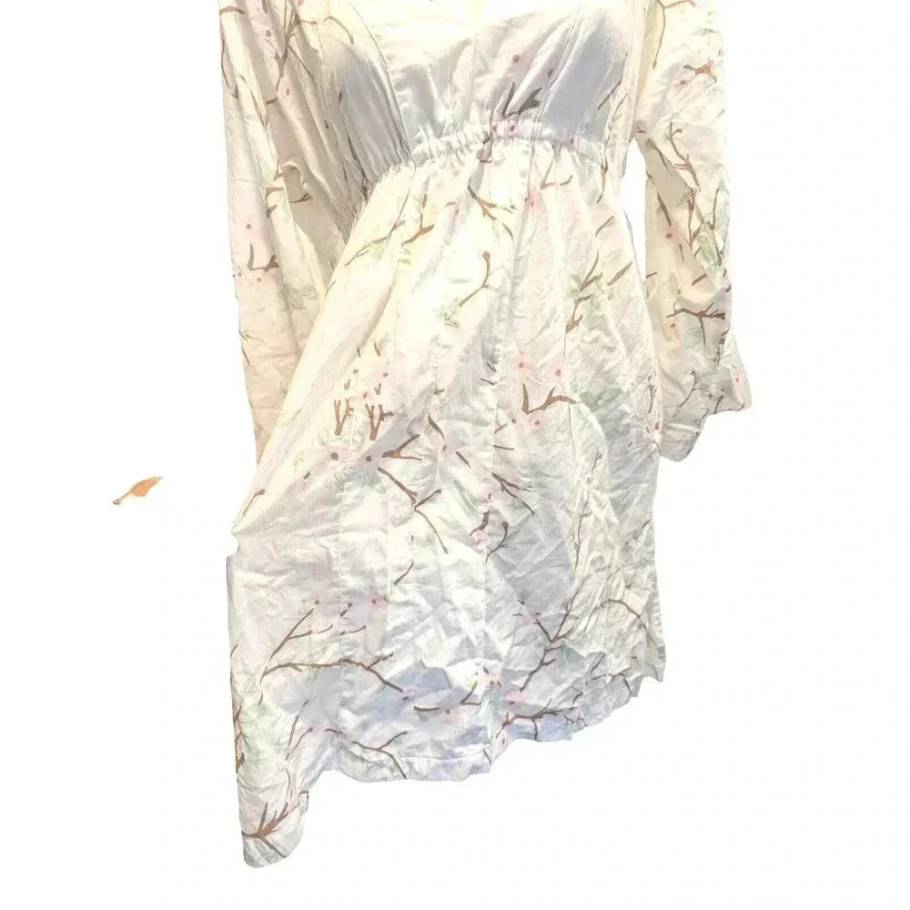 Kiyomi Tunic Dress Cotton Cherry Blossom print pink white V-Neck Size Small - Picture 5 of 8